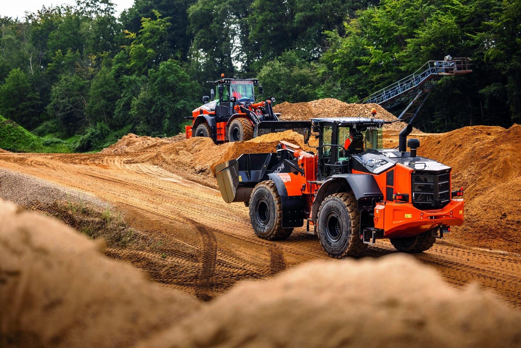 Hitachi ZW310-7 wheel loader working at a jobsite